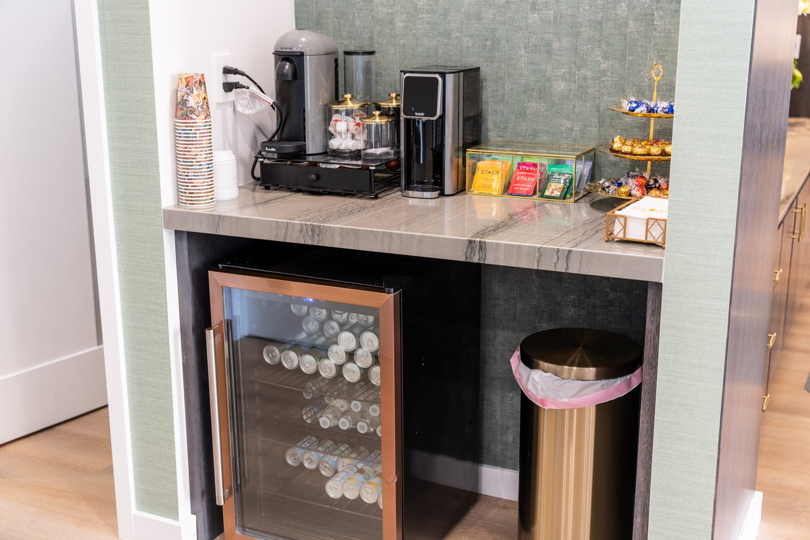Glow Aesthetic Center refreshment bar for clients